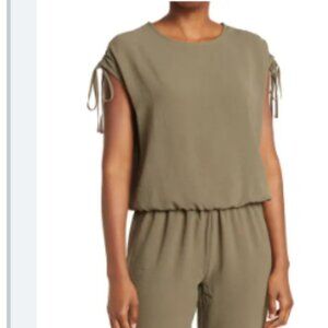 Como Vintage NWT Airflow Ruched Shoulder Olive Green Sleeveless Top Large
